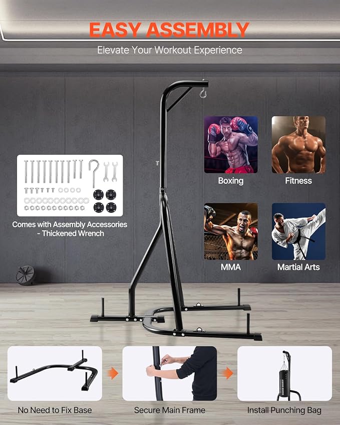 VEVOR 2 in 1 Punching Bag Stand, Steel Heavy Duty Workout Equipment,Freestanding Sandbag Rack,for Home Gym Fitness