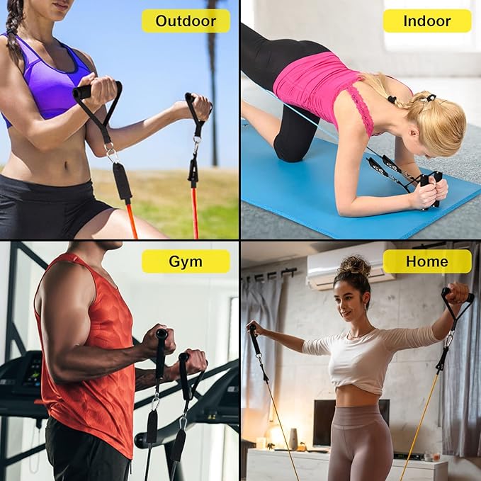 Resistance Bands Set (12pcs), Workout Bands with Handles, Door Anchor, Ankle Straps and Carry Bag, Exercise Bands for Shape Body and Home Workouts
