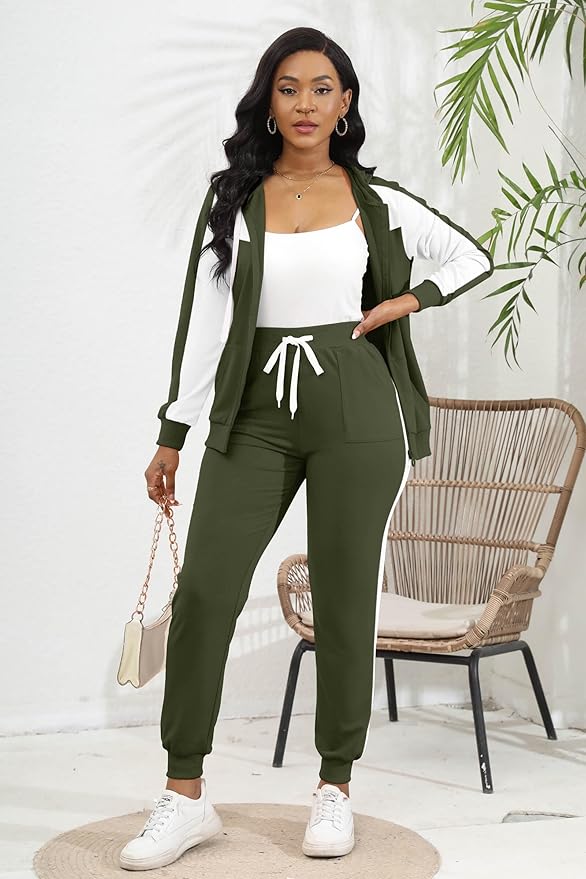 CLOCOR Track Suits for Women Set - Casual 2 Piece Outfits Sweatsuit Pocket Hoodies Long Sleeve with Patchwork Pants Set