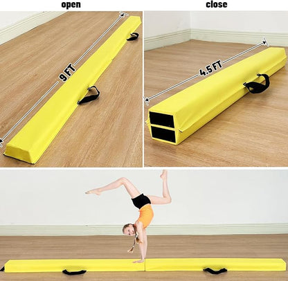 MARFULA 6 FT / 8 FT / 9 FT Folding Gymnastics Beam Foam Balance Floor Beam - Extra Firm - Suede Cover - Anti Slip Bottom with Carry Bag for Kids/Adults Home Use