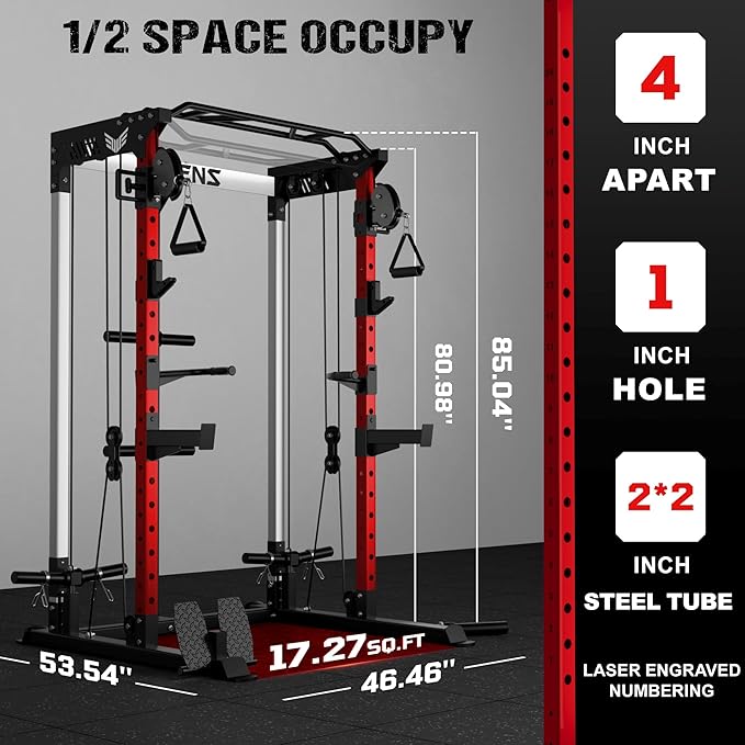 C21 Power Cage, 2000LBS Multi-Function Power Rack with Independent Dual Pulley System, All-in-One Squat Rack for Cable Crossover, Home Gym Workout Machine with More Training Attachments