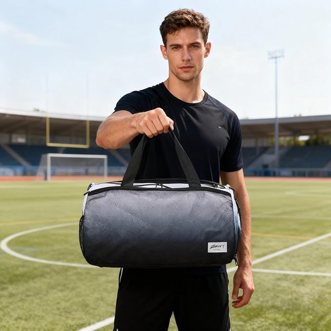 BE SMART Waterproof Mens Gym Bag with Shoe Compartment, Duffle Bag with Wet Pocket for Men, Lightweight Sport Carry On Duffel Bag With Tpu Pocket for Travel, Sports, Fitness & Workout(Black Gradient)