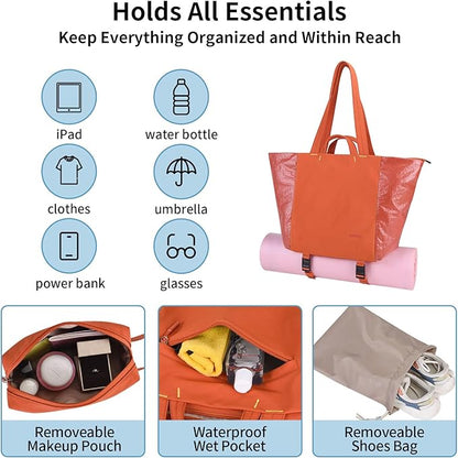 Tote Bag for Women, Lightweight Versatile Gym Travel Bags with Yoga Mat Strap, Wet Pocket, Shoe Bag & Cosmetic Pouch, Everyday Tote for Workout Fitness Pilates Swimming Work Stylish Handbag