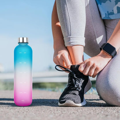 Water Bottle 32 oz, Frosted Style Sports Water Bottles BPA Free Water Bottle With Time Marker,Small mouth Leakproof Water Bottles with Strap for Gym Fitness Hiking Bike Camping (Pink)