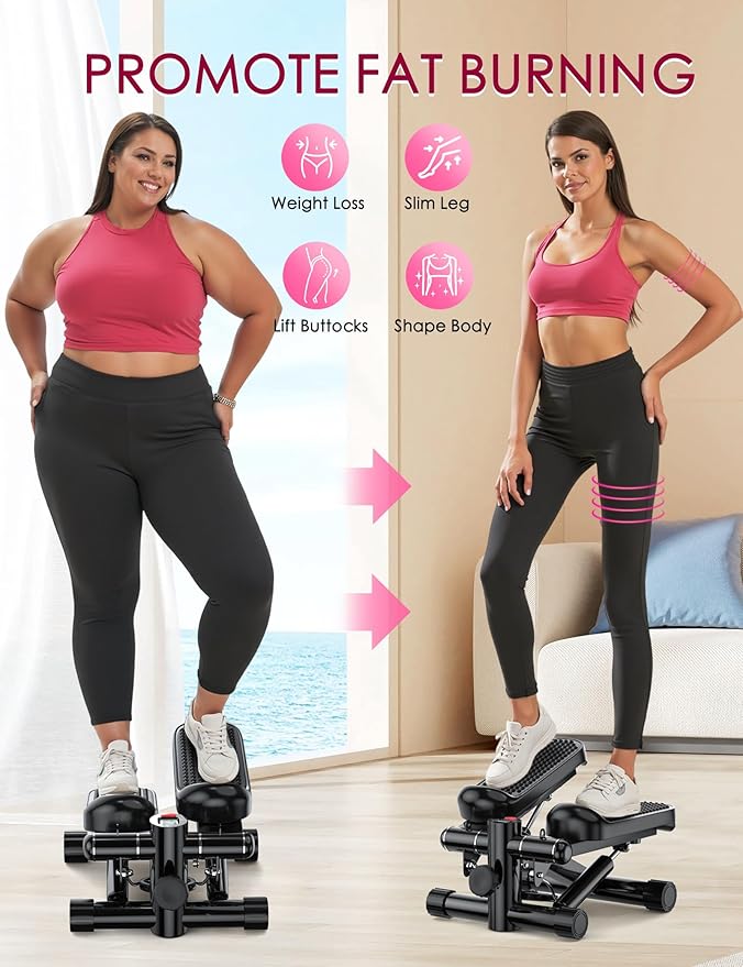 Steppers for Exercise at Home, KitGody Mini Stepper with Resistance Bands, Portable Stair Stepper for Home 330LBS Capacity, Adjustable Height Fitness Stepper Machine