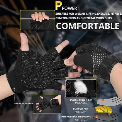 MOREOK Workout Gloves Padded Weight Lifting Gloves for Men/Women, [5MM Gel] Fingerless Grip Gym Gloves Fitness Gloves for Exercise, Weightlifting, Cycling, Pull ups, Rowing, and Climbing