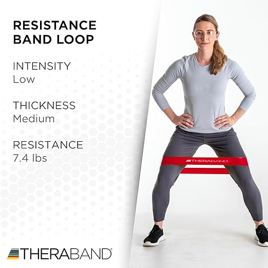 THERABAND Resistance Band Loops, 12" Red, Medium Resistance, Latex Color-Coded 3" Wide Exercise Band Loop for Home Workouts, Pilates, Strength Training, Physical Therapy, for Women and Men