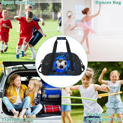 Sports Bag for Kids Boys, Soccer Ball Blue Black Sports Gym Duffel Fitness Bags Travel Weekender Tote Carry-On Training Perform Bag