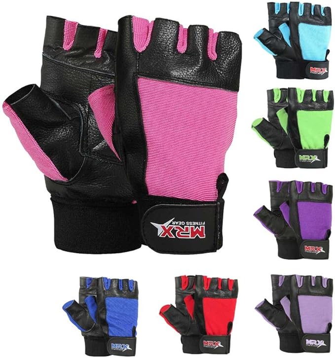 MRX Weight Lifting Leather Gloves Gym Fitness Training Glove with Long Wrist Strap