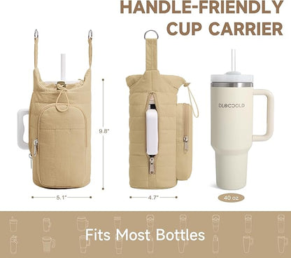 WOOMADA Water Bottle Holder Bag with Strap, 40/32 oz Crossbody Bag Gym Accessories, Sling Purses for Women(Khaki)