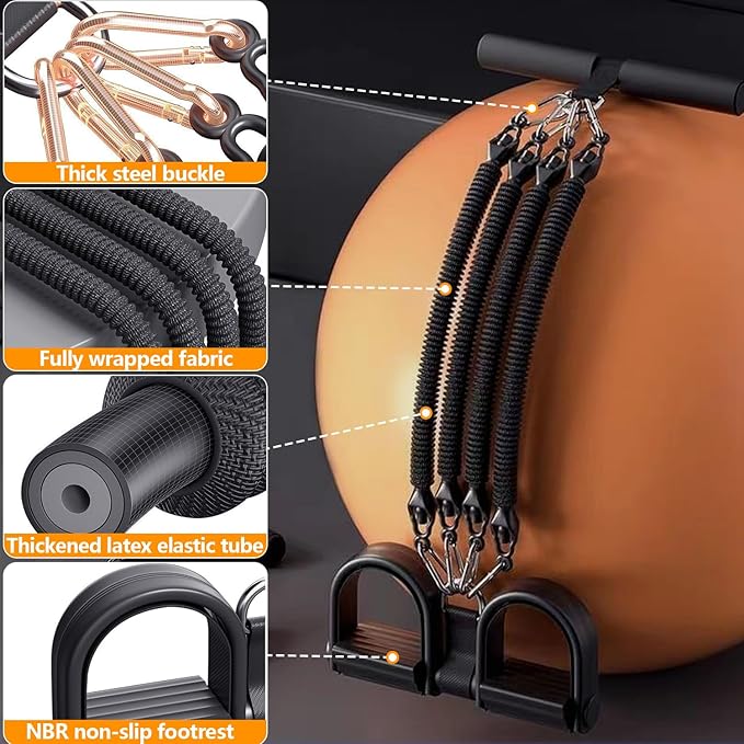 Upgrade Foot Pedal Resistance Band, 100lbs Adjustable 4 Tube Pedal Ankle Puller Resistance Band with Handle, Multifunction Home Gym Equipment, Stirrup Puller for Men Women for Full Body Workout