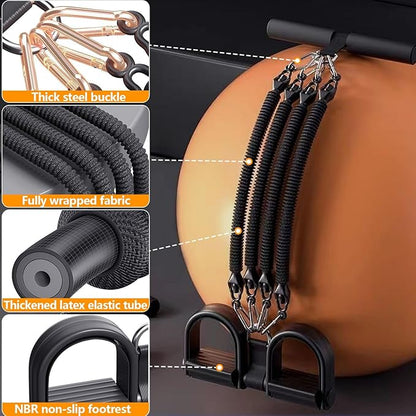 Upgrade Foot Pedal Resistance Band, 100lbs Adjustable 4 Tube Pedal Ankle Puller Resistance Band with Handle, Multifunction Home Gym Equipment, Stirrup Puller for Men Women for Full Body Workout