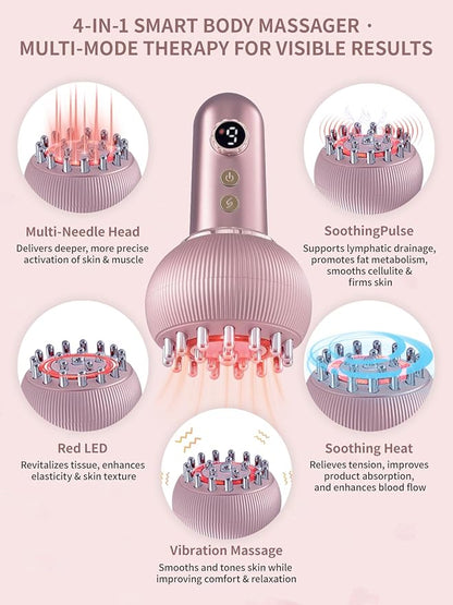 Lymphatic Drainage Massager & Anti Cellulite Massage Tool, Helps Reduce Stretch Marks & Cellulite, for Legs, Arms & Belly, Body Sculpting Machine with Microcurrent, Light, Heat & Vibration (Rose Gold)