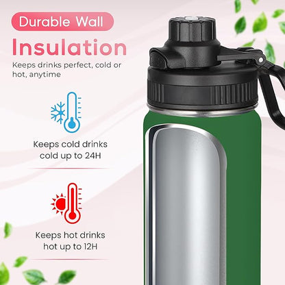 Y TOP 18 oz Insulated Water Bottle Leak Proof Spout Lid Fits in Car Cup Holder – Double Wall Dishwasher Safe Easy Clean stainless steel drinking water bottle for Gym Kids Sports Travel Hiking School