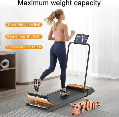 Walking Treadmill Pad with Handle Bar, Silent Fitness Equipment, Treadmill with 4-in-1 Modes, Easy Assembly, Portable Home Gym Equipment