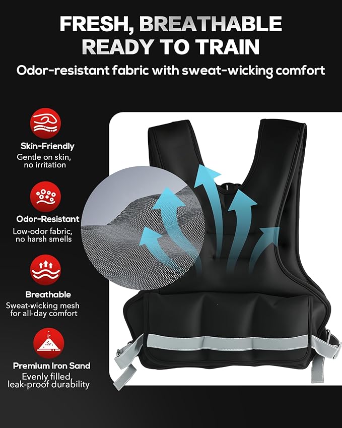 Weighted Vest for Women & Men with U-Shaped Breathable Design, Adjustable Weights 8–18lbs for Walking, Running, Rucking – Strength Training Weighted Vest with Adjustable Straps and Large Phone Pocket