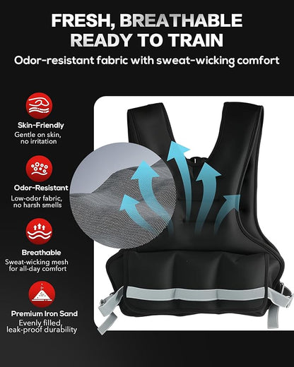 Weighted Vest for Women & Men with U-Shaped Breathable Design, Adjustable Weights 8–18lbs for Walking, Running, Rucking – Strength Training Weighted Vest with Adjustable Straps and Large Phone Pocket