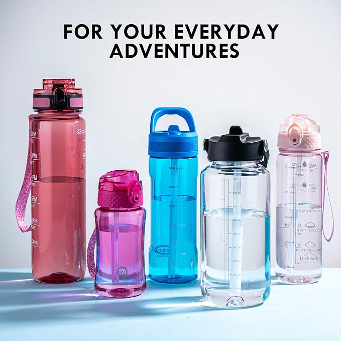 OLDLEY 32 oz Clear Water Bottle with Straw,Tritan BPA-Free, Wide Mouth, Leak Proof - for Gym, Travel, Home, School, Office (Surfer)