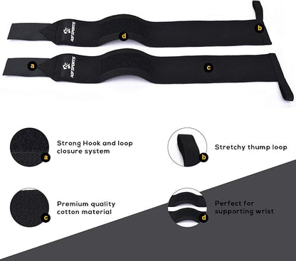 AQF Wrist Wraps for Weightlifting - USPA & IPL Approved 18" Gym Wrist Support with Thumb Loop - Heavy Duty Lifting Wrist Straps for Fitness, Workout, Powerlifting, & Bodybuilding (Pair)