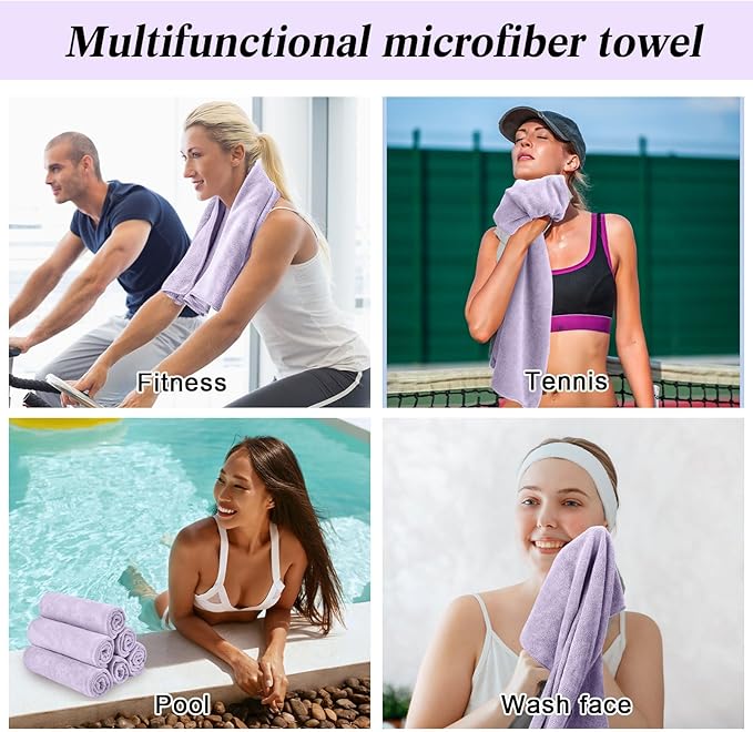 36 Pcs Microfiber Gym Towel 16 x 28 in Bleach Proof Towels Absorbent Soft Sweat Towels Quick Dry Lightweight Towel for Hand Salon Bath Spa Hotel Pool Home Hair Care (Light Purple)