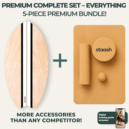 STAASH® Balance Board – Starter (Board + Roller) or Full Kit (w/Mat, Ball & Disc) – Core Balance Trainer for Fitness, Rehab, Surf – Free Coaching Videos