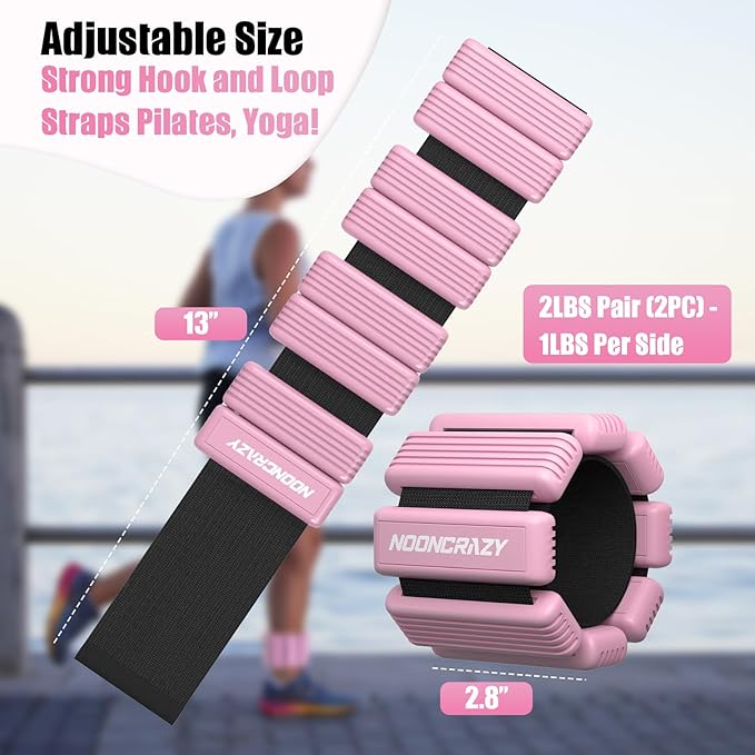 Pilates Wrist Ankle Weights for Women, Wearable Strong Arm & Leg Weights Set of 2(1 lb/2.2 lbs Each), Adjustable Ankle Weights for Walking, Yoga, Dance, Barre, Gym