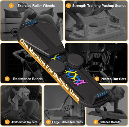 Pilates Reformer Set - Foldable Sliding Reformer, Pilates Board for Home Workout, Portable Abdominal Core Trainer Pilates Reformer Board - Full Body Workout Equipment for Home