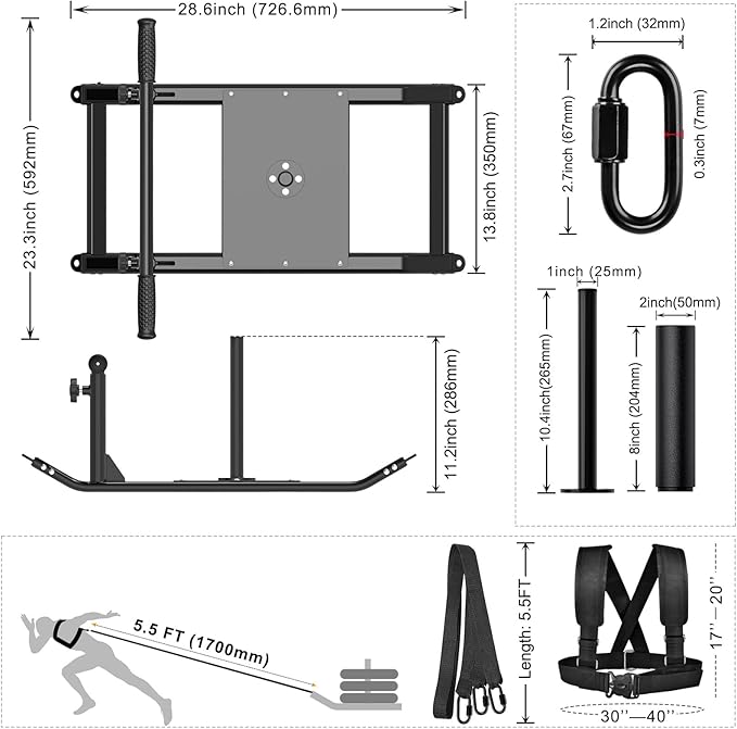 Kipika Weight Sled, Workout Sled, Fitness Strength Training Sled, Speed Training Sled for Athletic Exercise, Speed Improvement, Easily Through Obstacles, Suitable for 1" & 2" Weight Plate