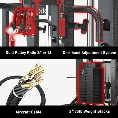 SNODE ALL10 Smith Machine for Home Gym, Power Rack with Cable Crossover, Squat Rack with Leg Press and Advanced LAT Pull-Down Seat, 2000LB Weight Capacity