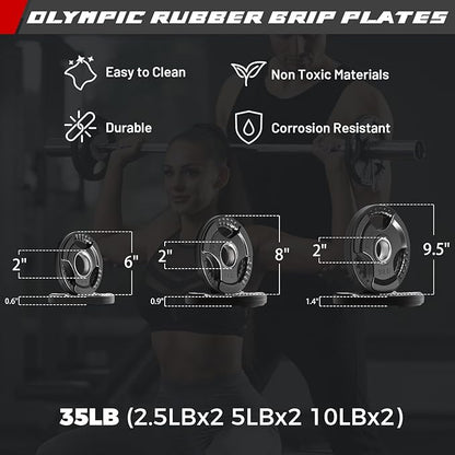 RitFit Barbell Weight Set - 4/6FT Olympic Barbell with Weight Plates (55-115LB Total) - Weightlifting Equipment for Squats, Curls, Deadlifts, Presses, Hip Thrusts