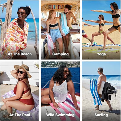 Dock & Bay Beach Towel - Quick Dry, Sand Free - Compact, Lightweight - 100% Recycled - Includes Bag - Tangerine Tide - Large (160x90cm, 63x35)