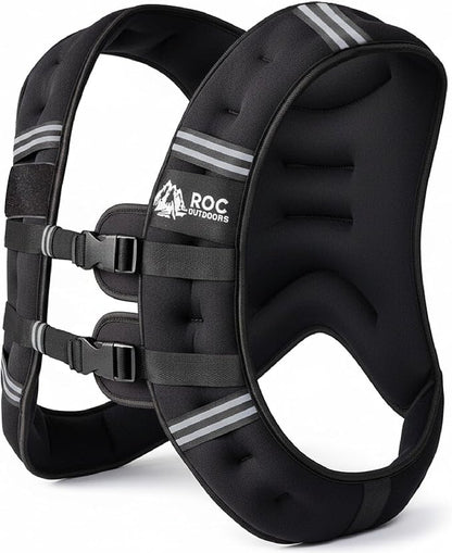 Roc Outdoors Weighted Vest W/ Rub-Free Technology for Woman and Men, 5lb/10lb/15lb/20lb/30lb Weight Vest with Reflective Stripe for Workout, Strength Training, Running, Walking, Fitness, Weight Training, Weight Loss, Weightlifting