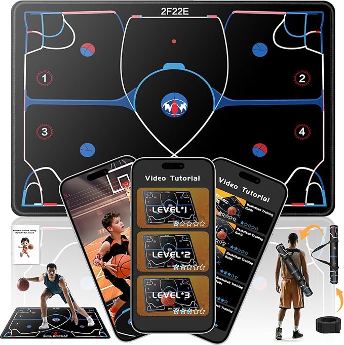 Portable Basketball Footwork Training Mat, Agility Footstep Training Mat, Basketball Pads for Training All Levels, Non-Slip Silent Equipment for All Ages to Improve Speed, Strength and Coordination