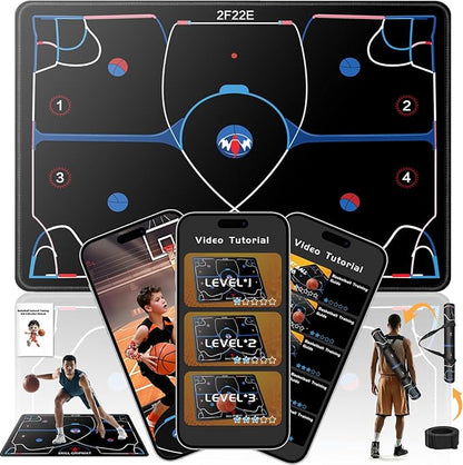 Portable Basketball Footwork Training Mat, Agility Footstep Training Mat, Basketball Pads for Training All Levels, Non-Slip Silent Equipment for All Ages to Improve Speed, Strength and Coordination