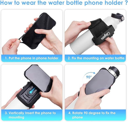 Cikyner Water Bottle Strap, Water Bottle Holder for Mobile Phone 360° Rotatable & Removable Water Bottle Pouch Gym Water Bottle Accessories for 4.5-7'' Mobile Phone & 18-40 oz Water Bottles (G7L)