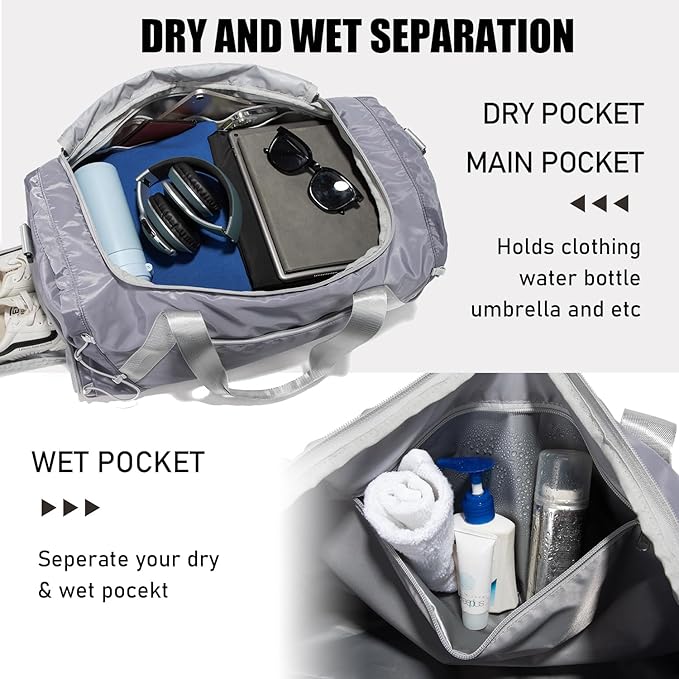 Gym Bag 36L Large Travel Duffel Bag For Men&Women Water-Resistant Sport Bags With Shoes Compartment Wet Pocket Heavy Duty Weekender Overnight Carry On Bag For Gym, Yoga, Swim, Travel