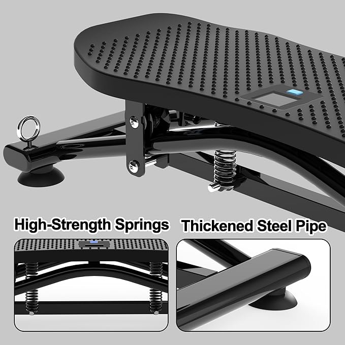 Indoor Rock Stepper w/ Resistance Bands, Sliding Balance Board Trainer Machine for Full Body Card Workout, Non-Slip Stable Home Exercise Equipment for Legs Core Arms Training, Compact Fitness Stepper