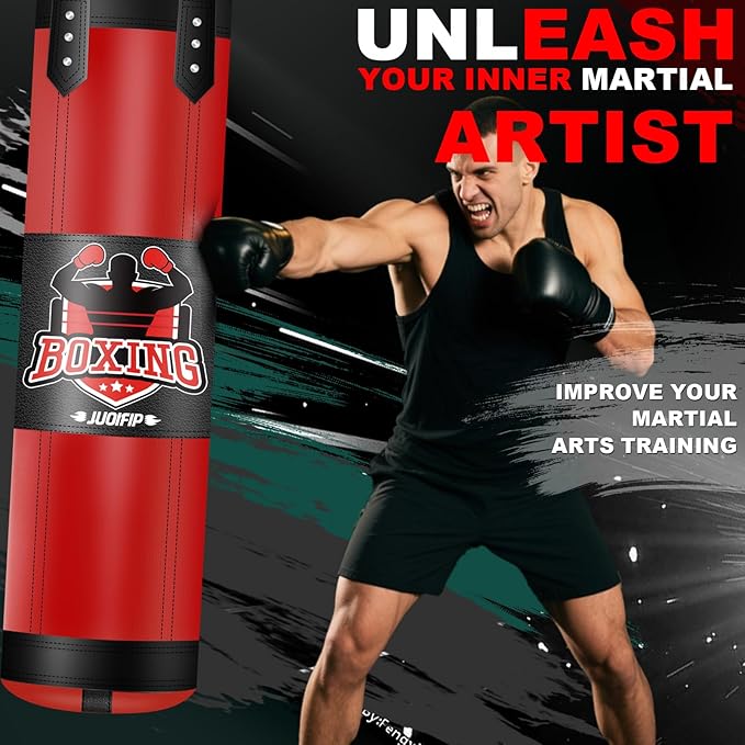 Punching Bag Set for Adults, 4FT Heavy Boxing Bag Set with 12 OZ Boxing Gloves, Suitable for MMA Karate Kickboxing Boxing Muay Thai Training at Home or Gym - Unfilled Heavy Bag