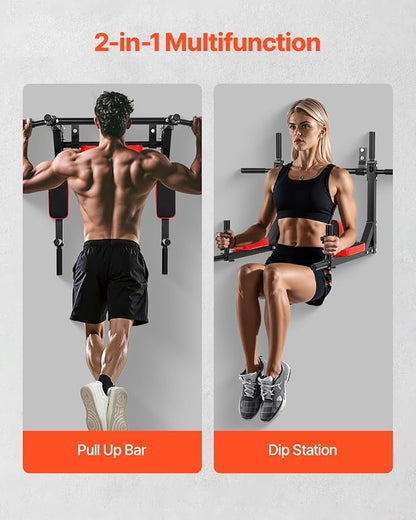 VEVOR Multifunctional Pull Up Bar, Wall Mounted Chin Up Bar Dip Station for Home Gym, Heavy Duty Steel Upper Body Workout Pull Ups, Power Tower Set Training Equipment Fitness, 440 lbs Weight Capacity