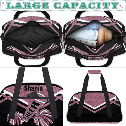 Personalized Cheerleaders Duffle Bag for Girls, Customized Training Bag with Glitters, Dark Pink Overnight Weekender for Cheerleading & Outdoor Use