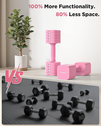 FEIERDUN 5-in-1 Adjustable Dumbbell Set of 2, 12LBS/20LBS Hand Weights for Women, Men, 1s-Adjust Dual-Stable Dumbbell Set for Women Home Gym & Outdoor