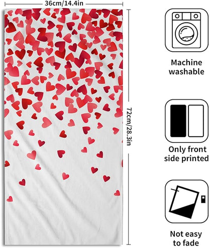 Happy Valentines Day Hand Towels Pack of 2 Romantic Red Pink Love Heart Bathroom Towel 28.3x14.4 Inch Wedding Anniversary Holiday Decorative Super Soft Kitchen Towels for Guest Home Hotel Gym