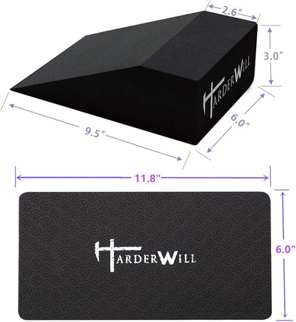 HarderWill Yoga Foam Wedge Blocks (Pair), Calf Raise Block, Calf Stretcher, Yoga Wrist Support, Balance, Pushup, Fitness, Pilates, Heel Stretcher, Squat Wedge with Gym Bag