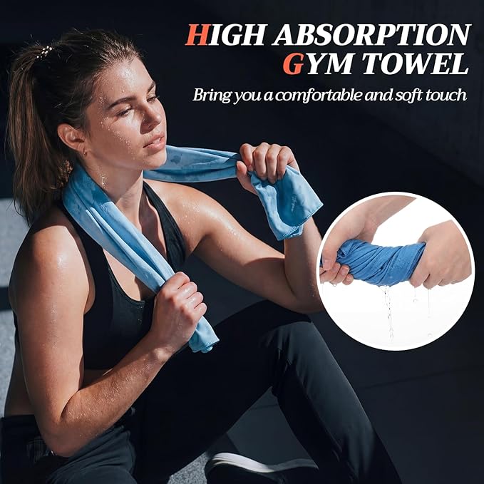 6 Pack Microfiber Gym Towels 31.5"x15.7" Quick Dry Highly Absorbing Sweat Workout Towel for Women Men Microfiber Yoga Sweat Rag for Fitness, Sports, Swimming, Tennis, Camping, 6 Colors
