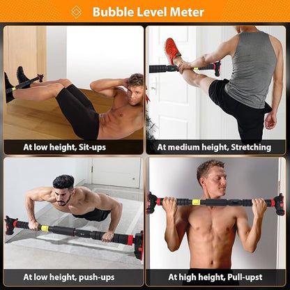 27-42in Pull Up Bar for Doorway with Level Meter, 440 LBS Heavy Duty Home Exercise Door Frame Pull up Bar, Adjustable Strength Training Bar, No Screw Installation Needed