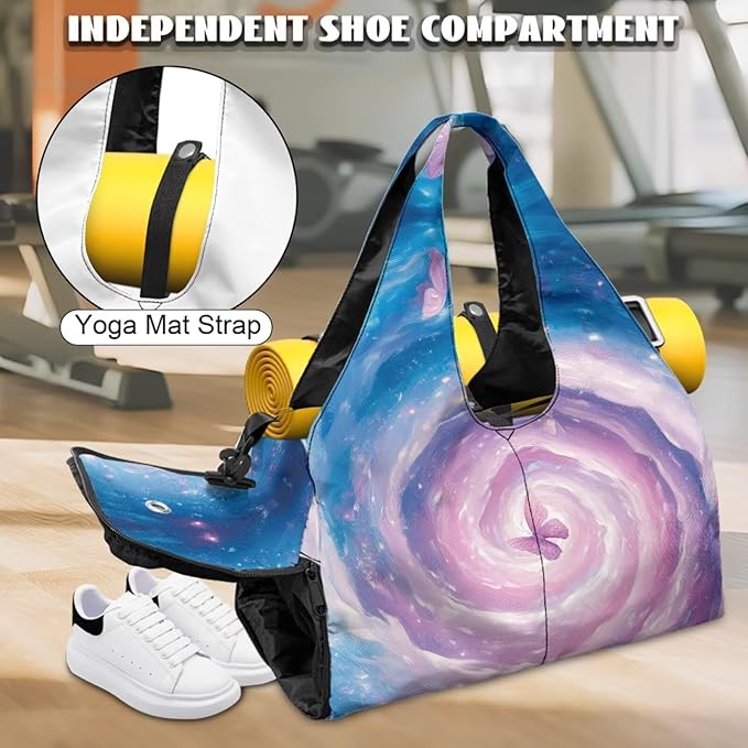 Gym Bag with Yoga Mat Holder Large Tote Bag With Multi Pockets for Women Men Dry Wet Separated Pocket Carryall Yoga Tote Bag for Pilates Travel Workout Office
