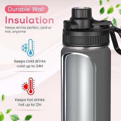 Y TOP 18 oz Insulated Water Bottle Leak Proof Spout Lid Fits in Car Cup Holder – Double Wall Dishwasher Safe Easy Clean stainless steel drinking water bottle for Gym Kids Sports Travel Hiking School