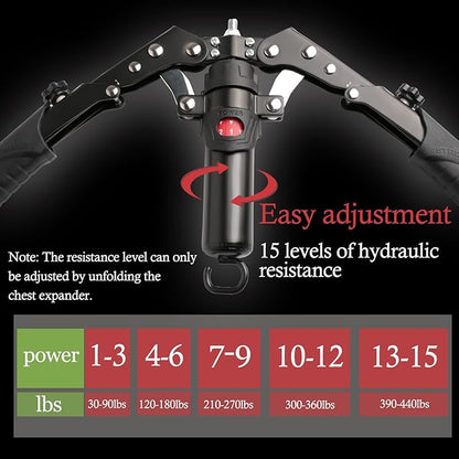 Hydraulic Arm Trainer, Chest Muscle Exerciser with 15-Level Adjustable Resistance & Ab Roller, Portable 5-in-1 Home Gym Equipment for Upper Body Strength Workout