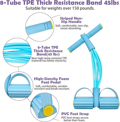 Multifunctional Pedal Resistance Band with Handle,4/6/8 Tubes for All Weights,Upgrade Heavy-Duty TPE Tubes with 300% Stretch for Full Body Workouts.