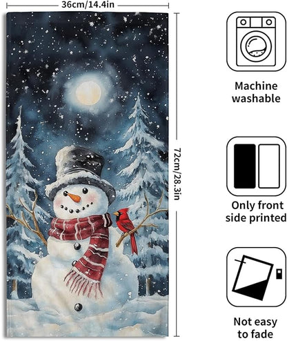 Winter Snowman Hand Bath Towel 2 Packs 28x14 inch Xmas Snow Snowflake Red Bird Decorative Kitchen Tea Dish Towels Seasonal Soft Absorbent Fingertip Towel for Home Bathroom Gym Spa